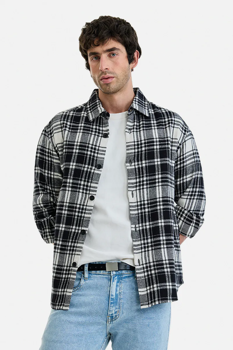 Black Solid Double Pocket Overshirt